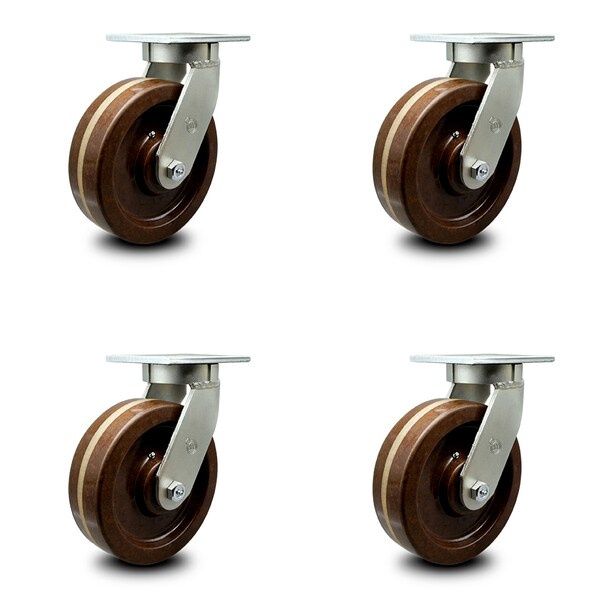 10 Inch Extra Heavy Duty High Temp Phenolic Wheel Swivel Top Plate Caster, 4PK